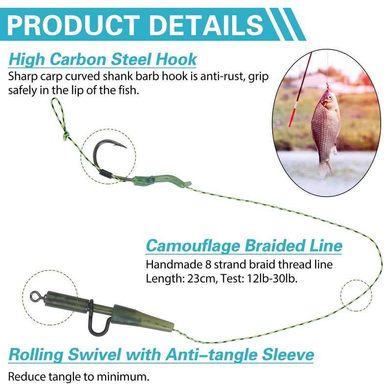 JSHANMEI مجموعة أدوات صيد سمك الشبوط - 18 قطعة من خطافات بارب المنحنية من الفولاذ عالي الكربون، أدوات صيد السمك ذات خيط مضفر - Image 2